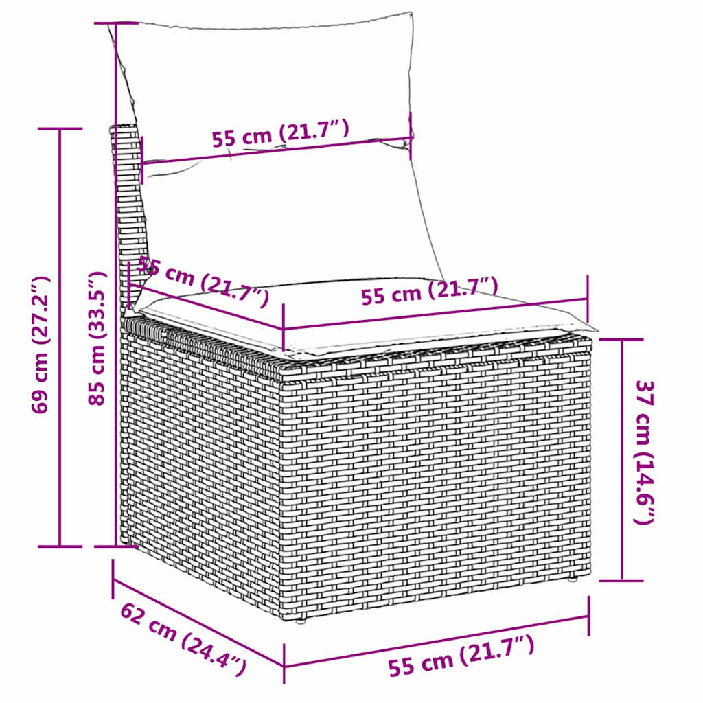 10-tlg. Garten-Sofagarnitur mit Kissen Grau Poly Rattan