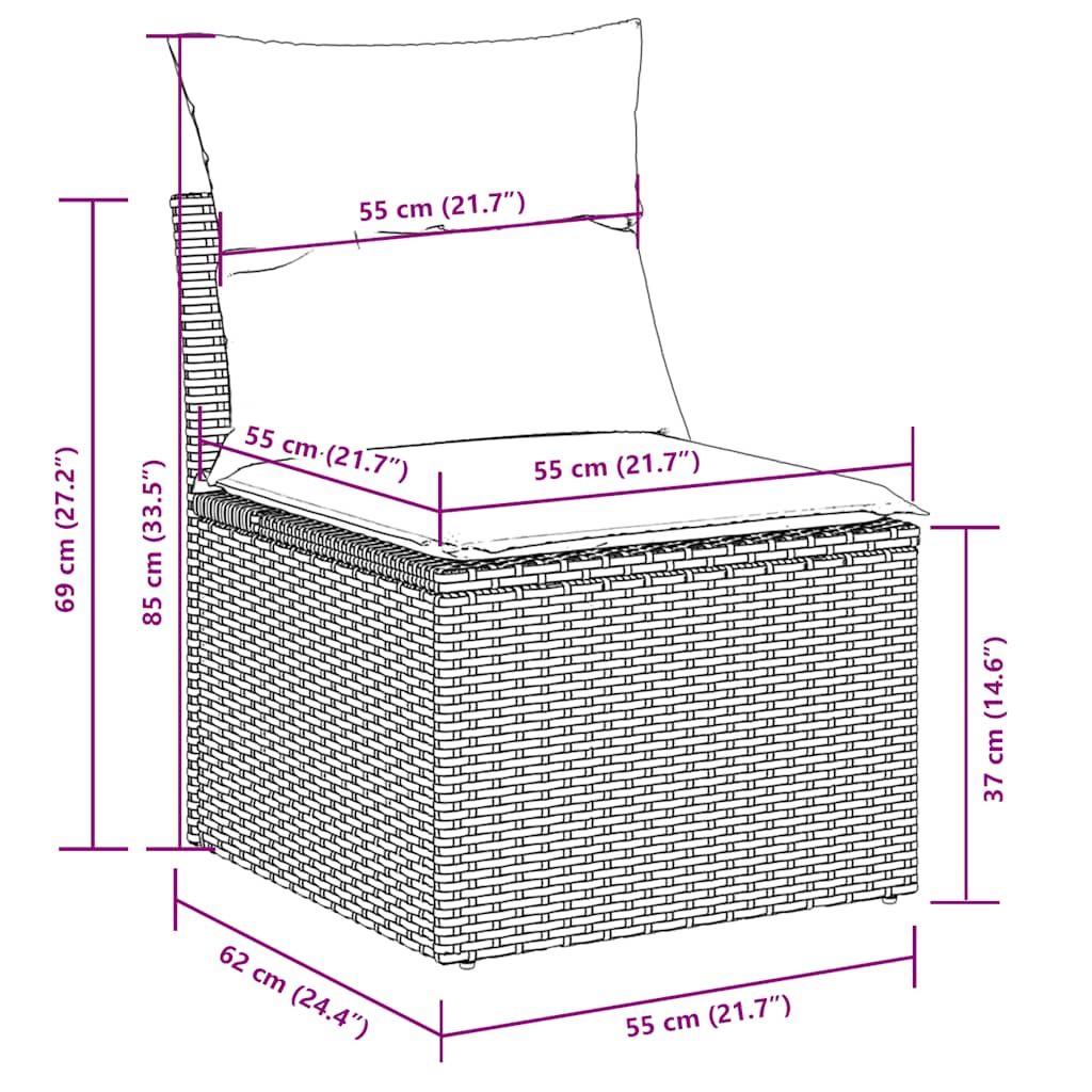 11-tlg. Garten-Sofagarnitur mit Kissen Hellgrau Poly Rattan
