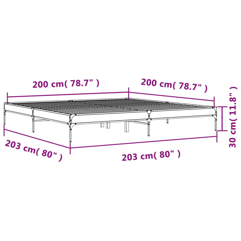 Bettgestell Grau Sonoma 200x200 cm Holzwerkstoff und Metall