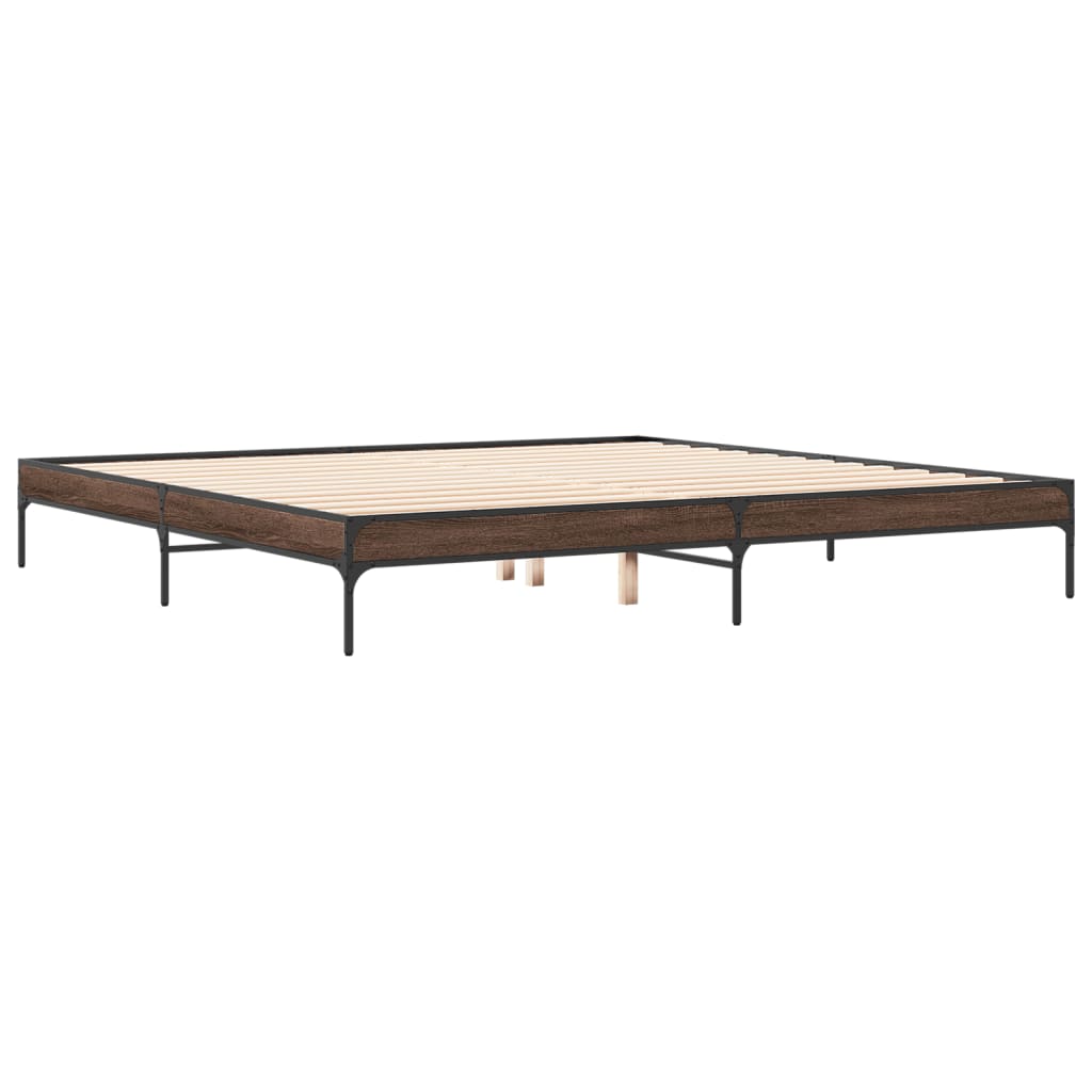 Bettgestell Braun Eichen-Optik 200x200 cm Holzwerkstoff Metall