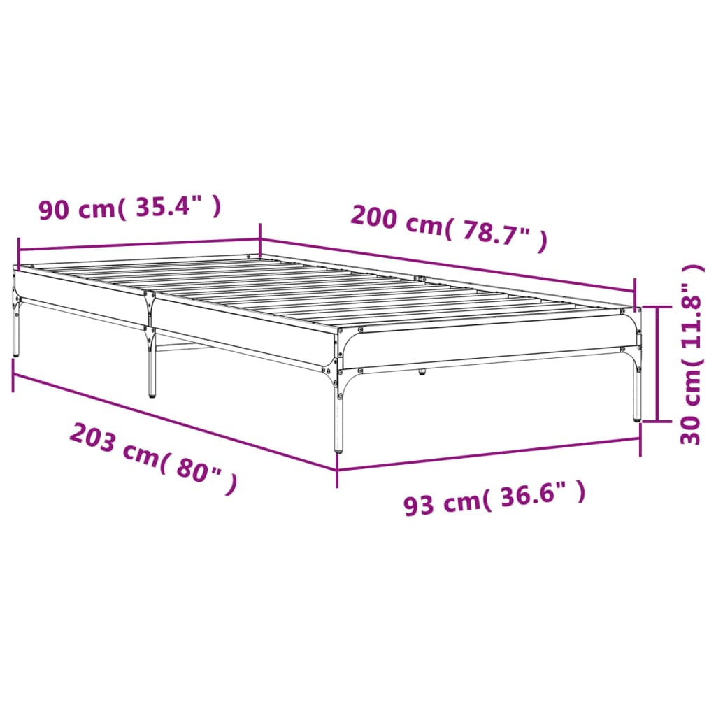 Bettgestell Sonoma-Eiche 90x200 cm Holzwerkstoff und Metall