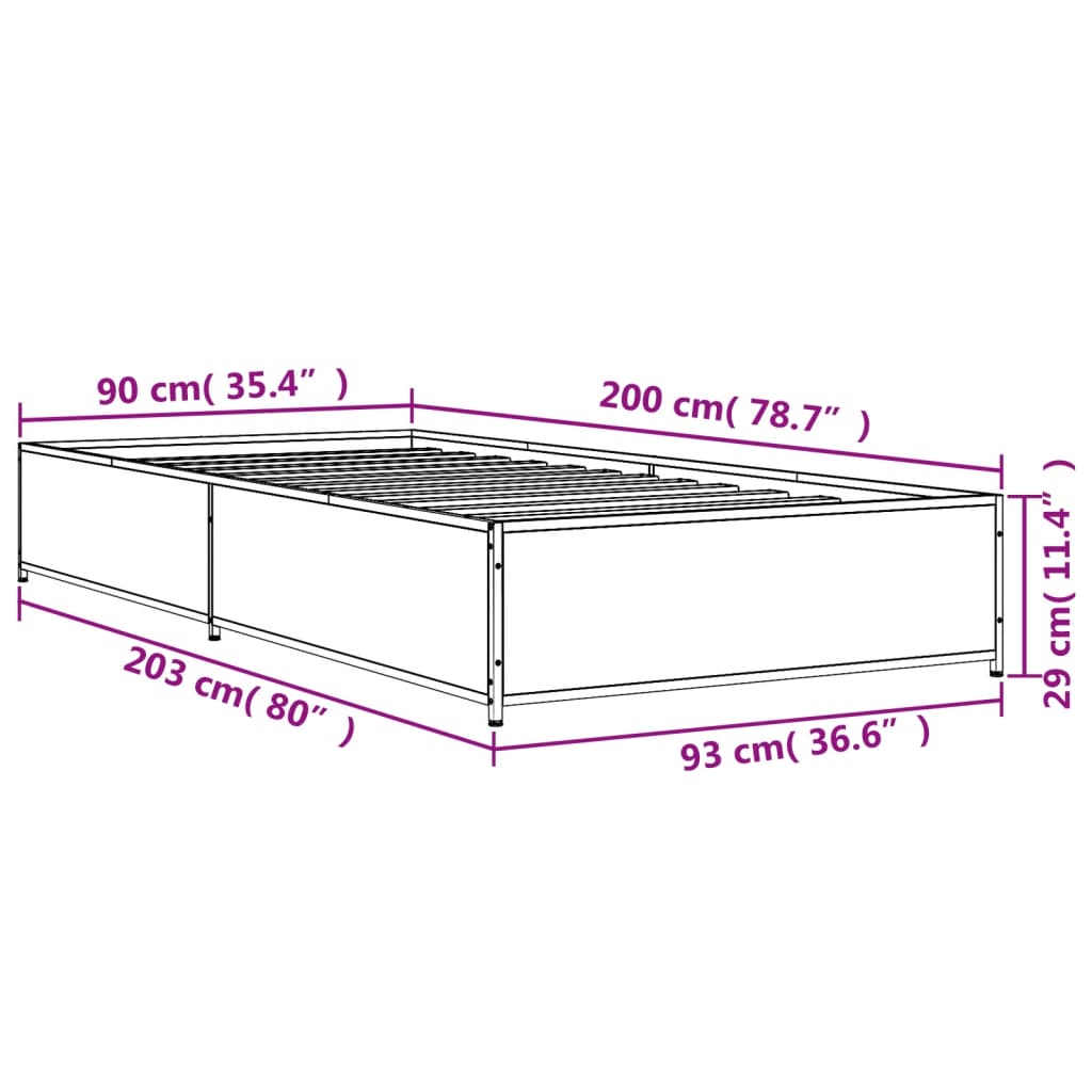 Bettgestell Schwarz 90x200 cm Holzwerkstoff und Metall