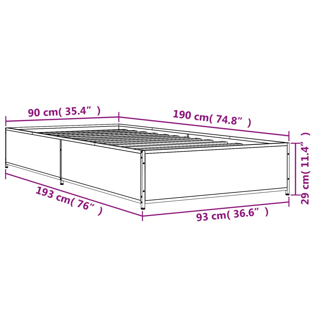 Bettgestell Schwarz 90x190 cm Holzwerkstoff und Metall