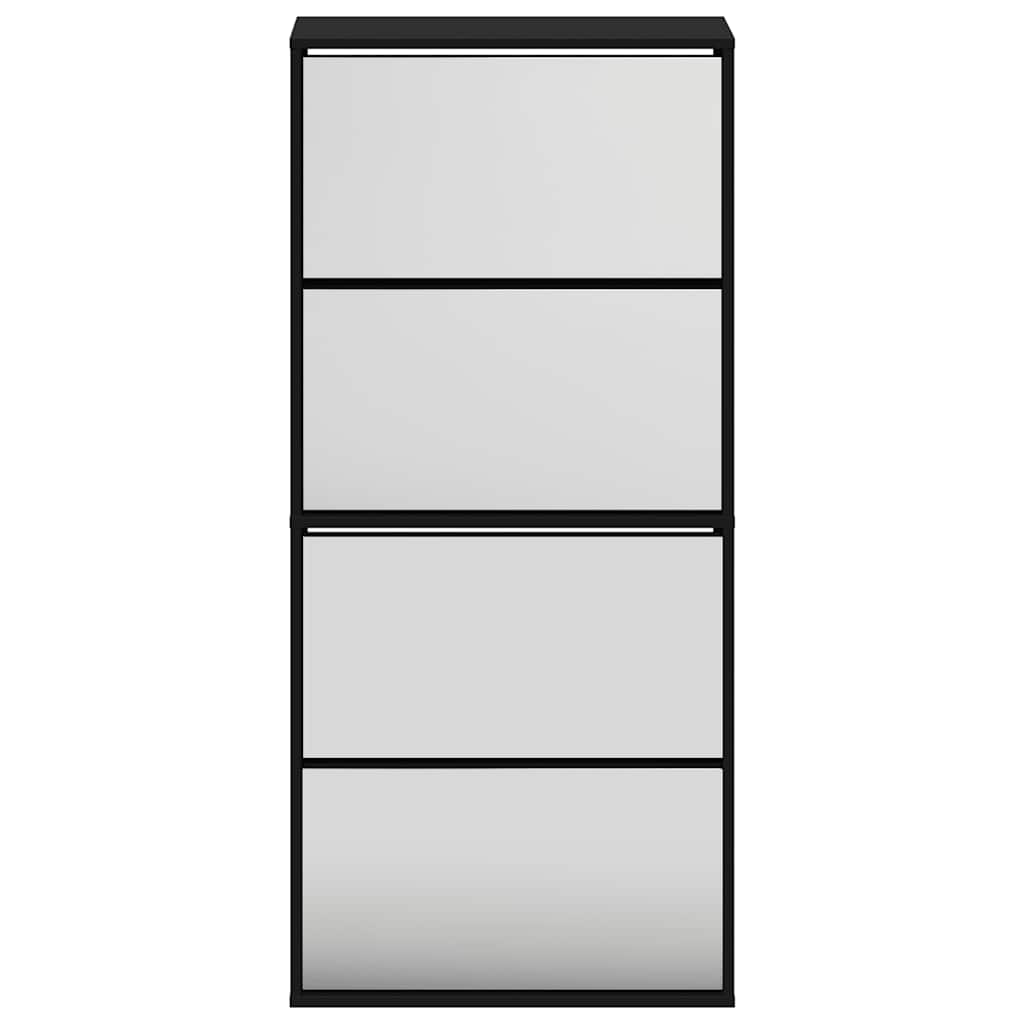 Schuhschrank mit Spiegel 4 Fächer Schwarz 63x17x134 cm