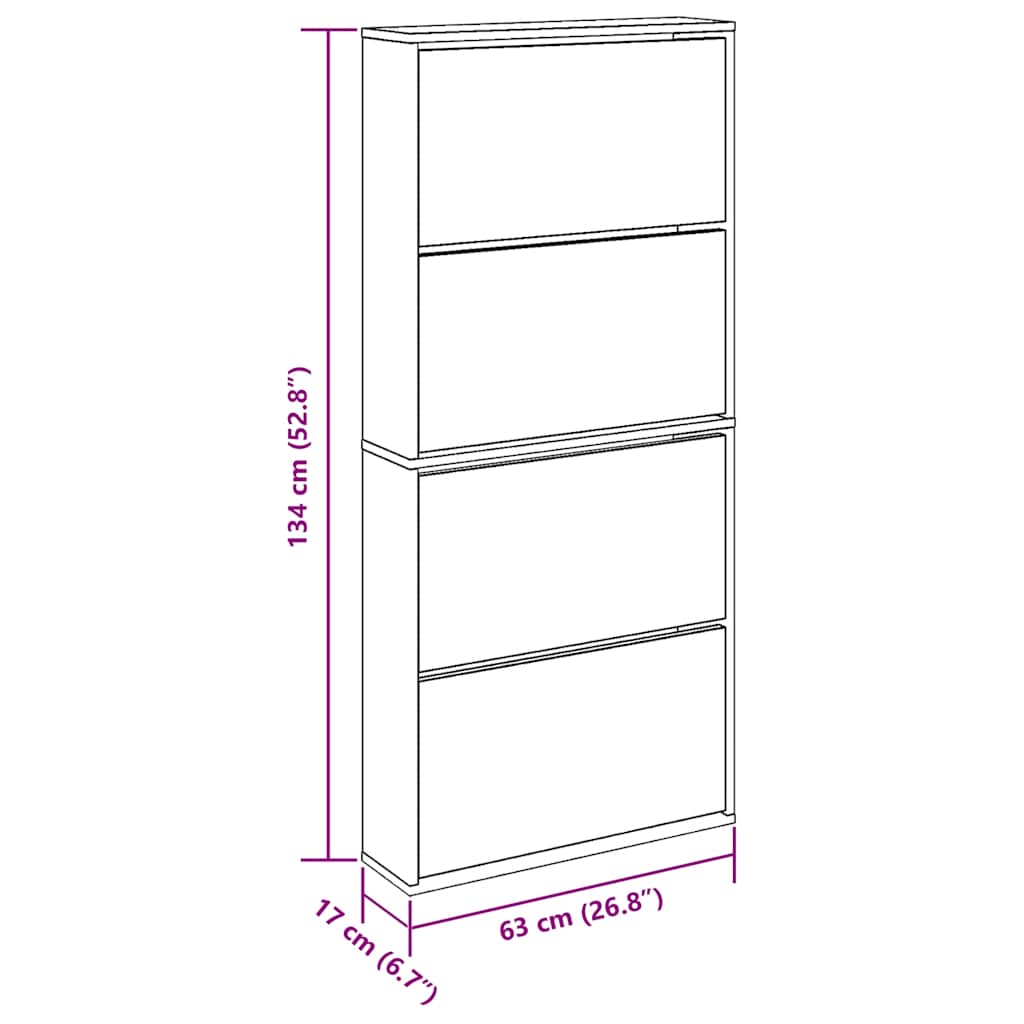 Schuhschrank mit Spiegel 4 Fächer Schwarz 63x17x134 cm