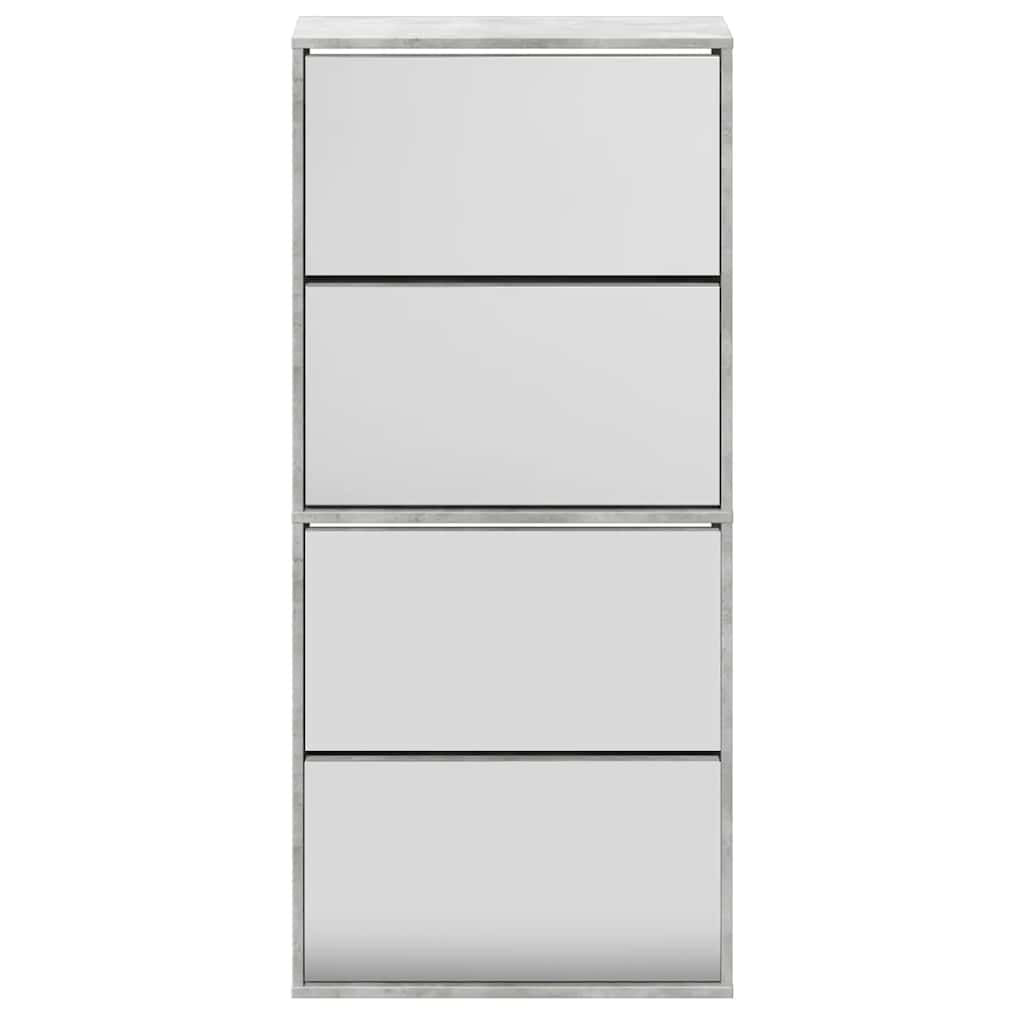 Schuhschrank mit Spiegel 4 Fächer Betongrau 63x17x134 cm