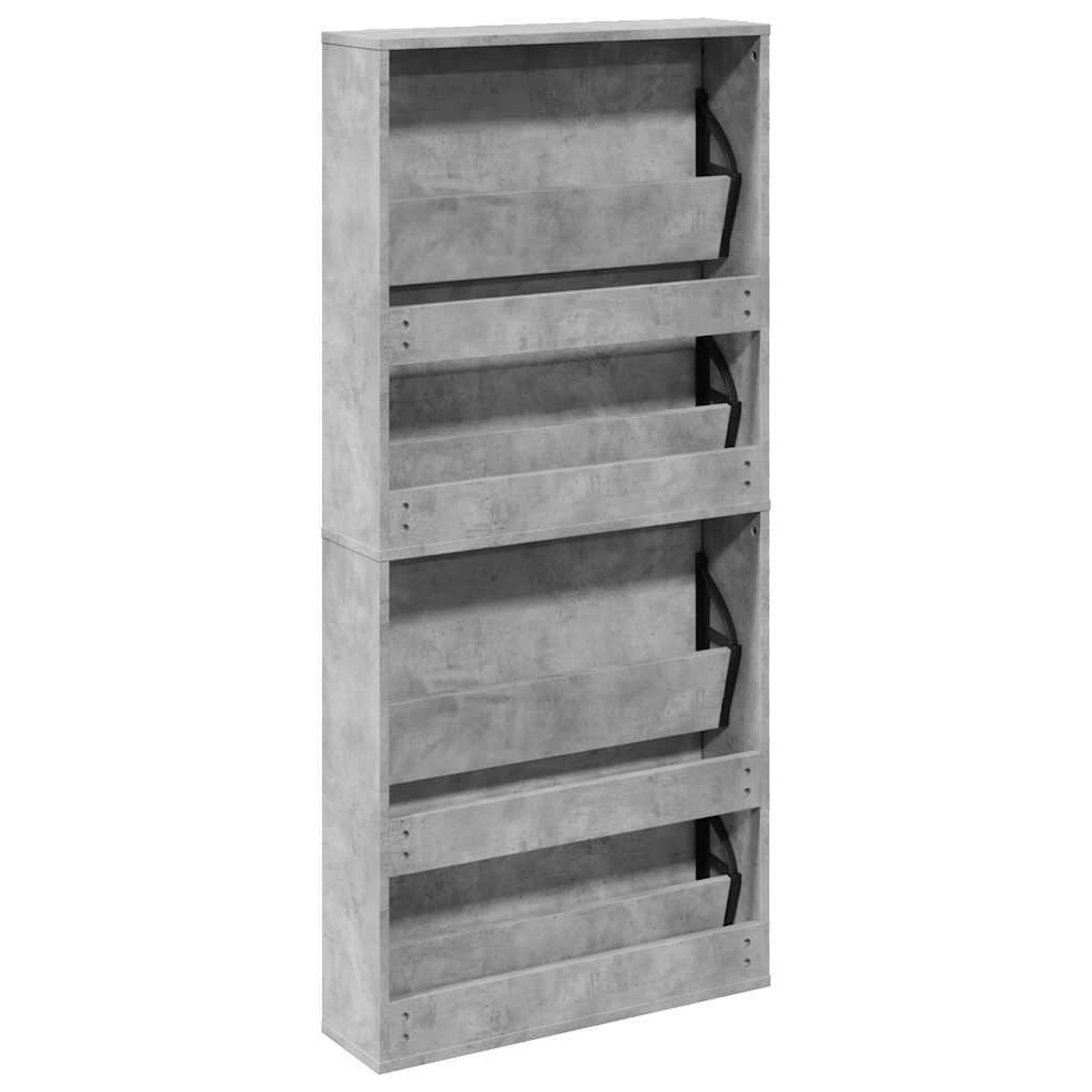 Schuhschrank mit Spiegel 4 Fächer Betongrau 63x17x134 cm