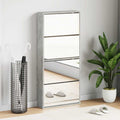 Schuhschrank mit Spiegel 4 Fächer Betongrau 63x17x134 cm