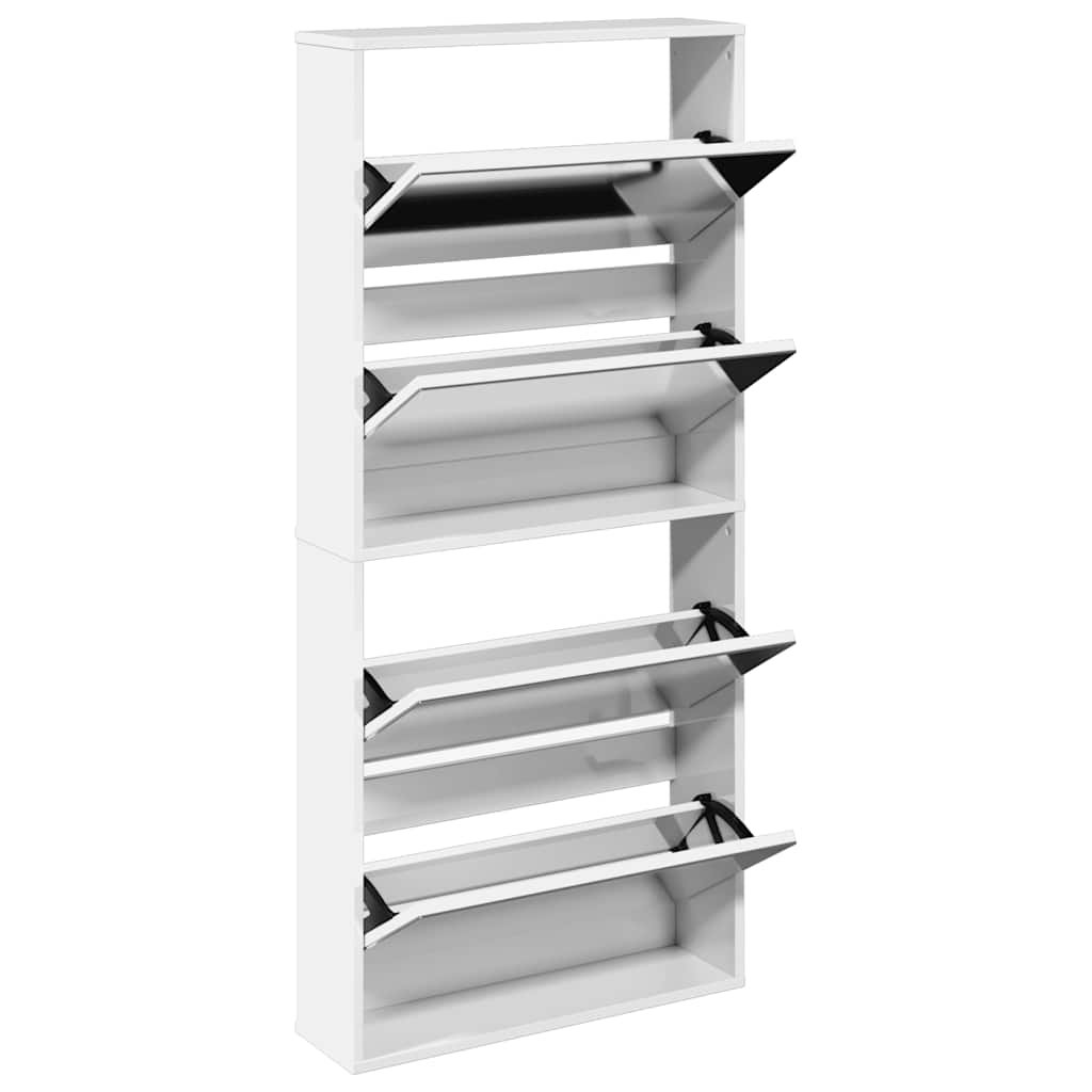 Schuhschrank mit Spiegel 4 Fächer Hochglanz-Weiß 63x17x134 cm