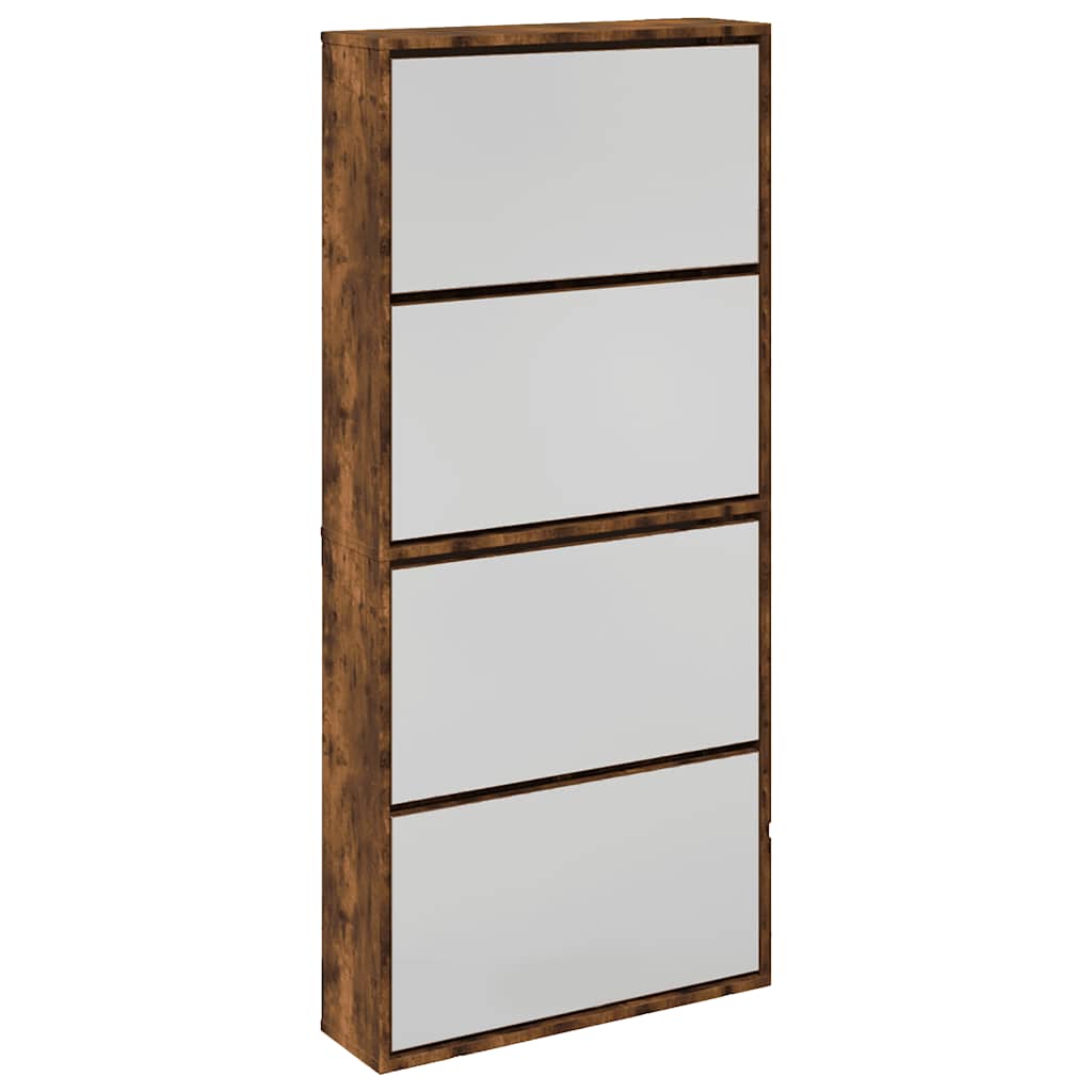 Schuhschrank mit Spiegel 4 Fächer Räuchereiche 63x17x134 cm