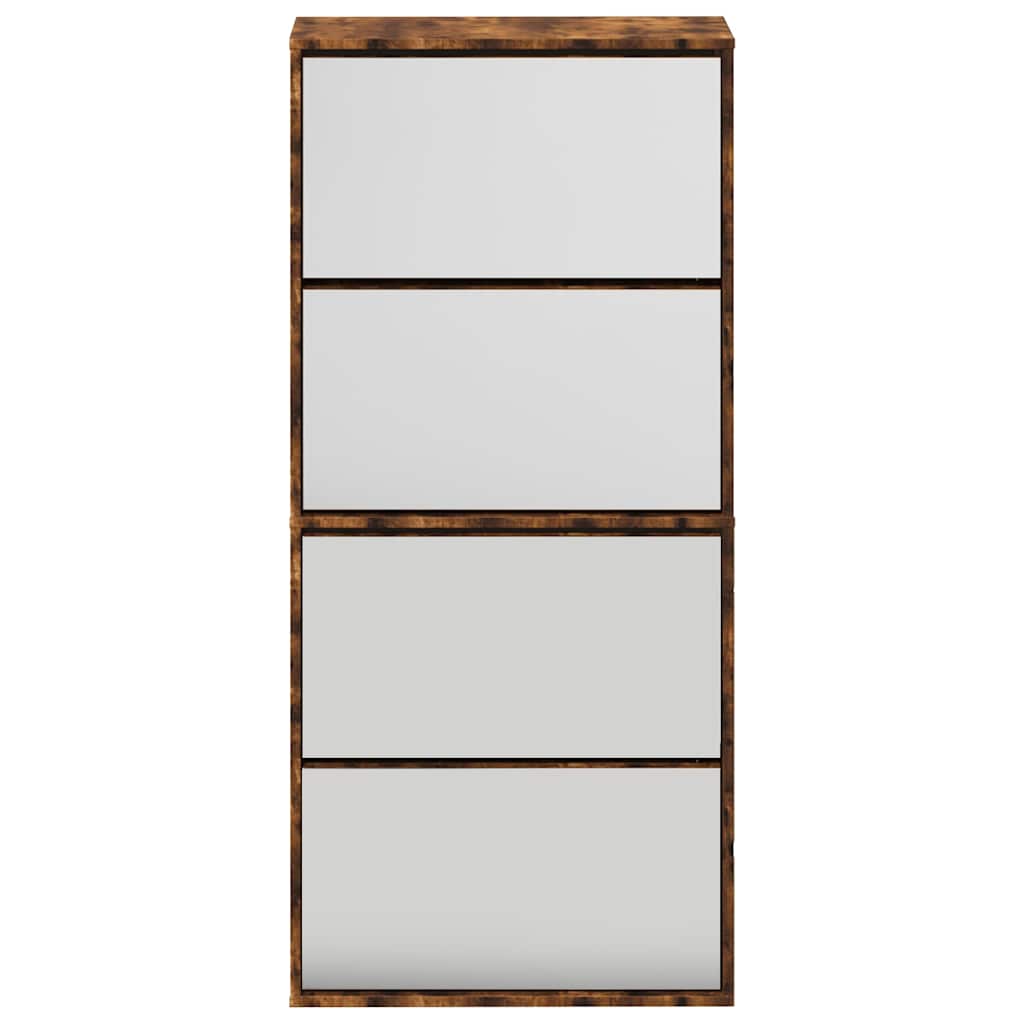 Schuhschrank mit Spiegel 4 Fächer Räuchereiche 63x17x134 cm