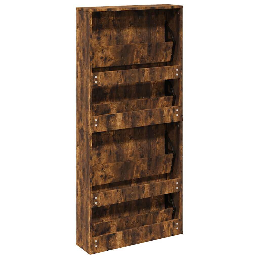 Schuhschrank mit Spiegel 4 Fächer Räuchereiche 63x17x134 cm