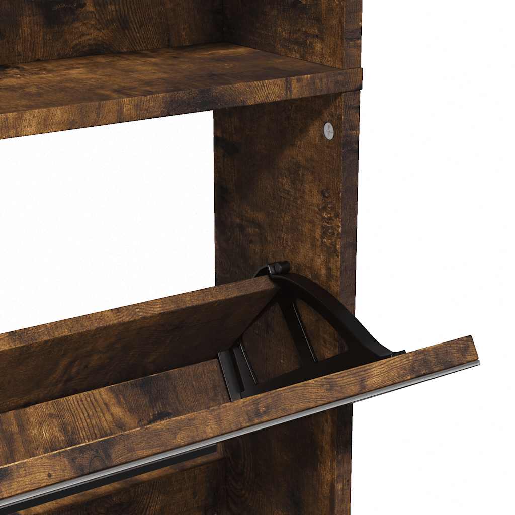 Schuhschrank mit Spiegel 4 Fächer Räuchereiche 63x17x134 cm