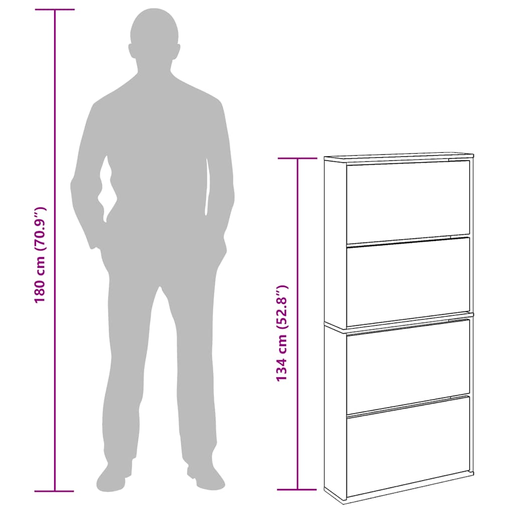 Schuhschrank mit Spiegel 4 Fächer Räuchereiche 63x17x134 cm