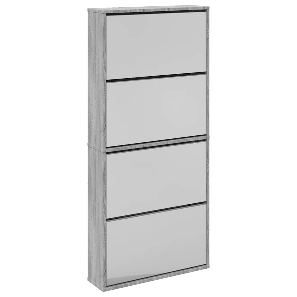 Schuhschrank mit Spiegel 4 Fächer Grau Sonoma 63x17x134 cm
