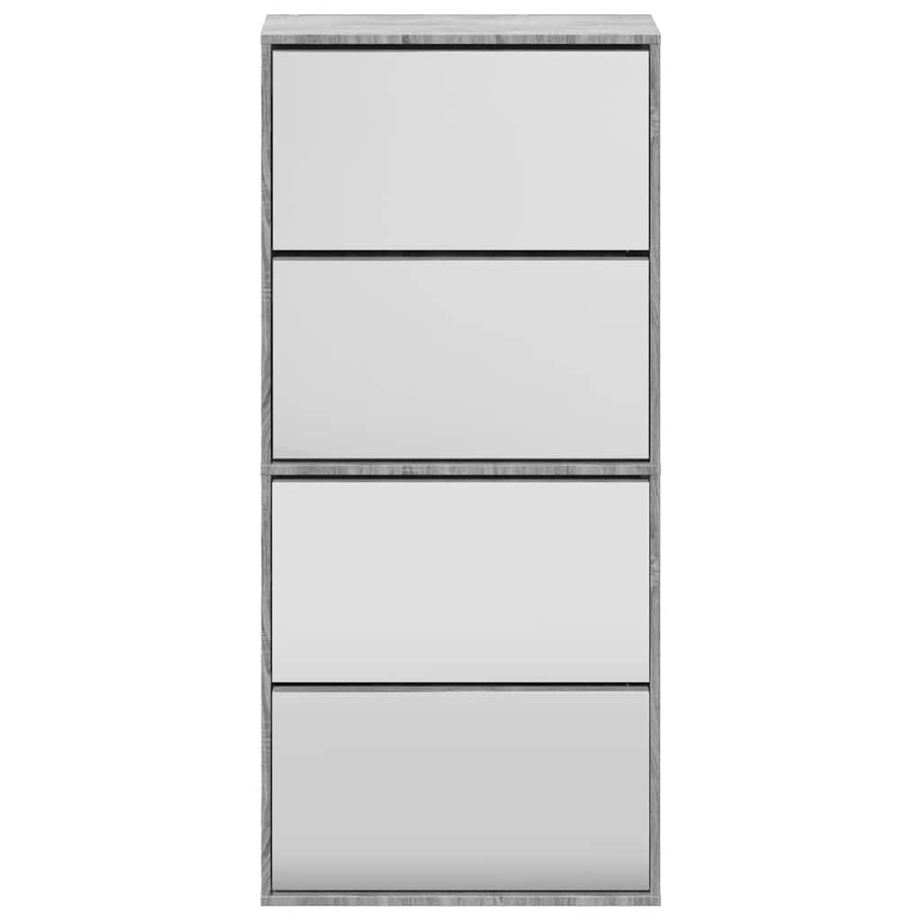 Schuhschrank mit Spiegel 4 Fächer Grau Sonoma 63x17x134 cm