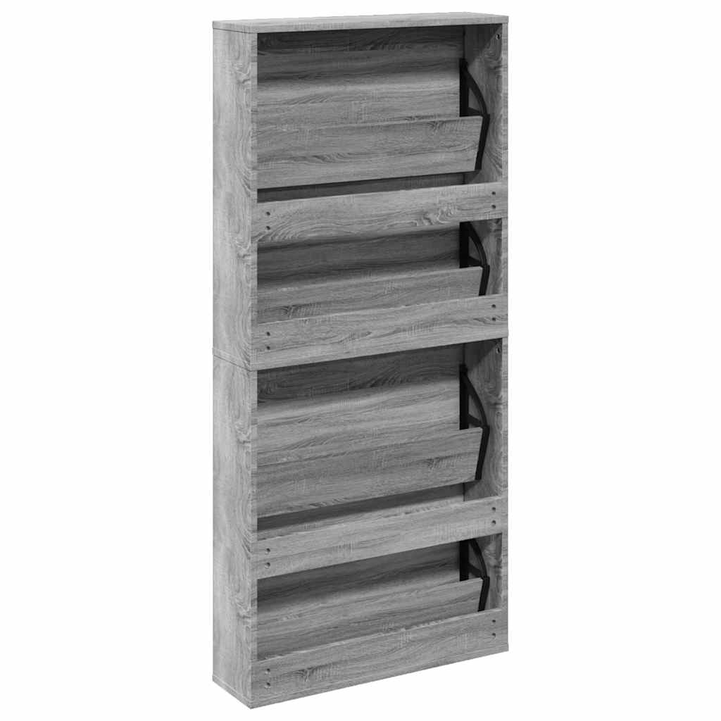 Schuhschrank mit Spiegel 4 Fächer Grau Sonoma 63x17x134 cm