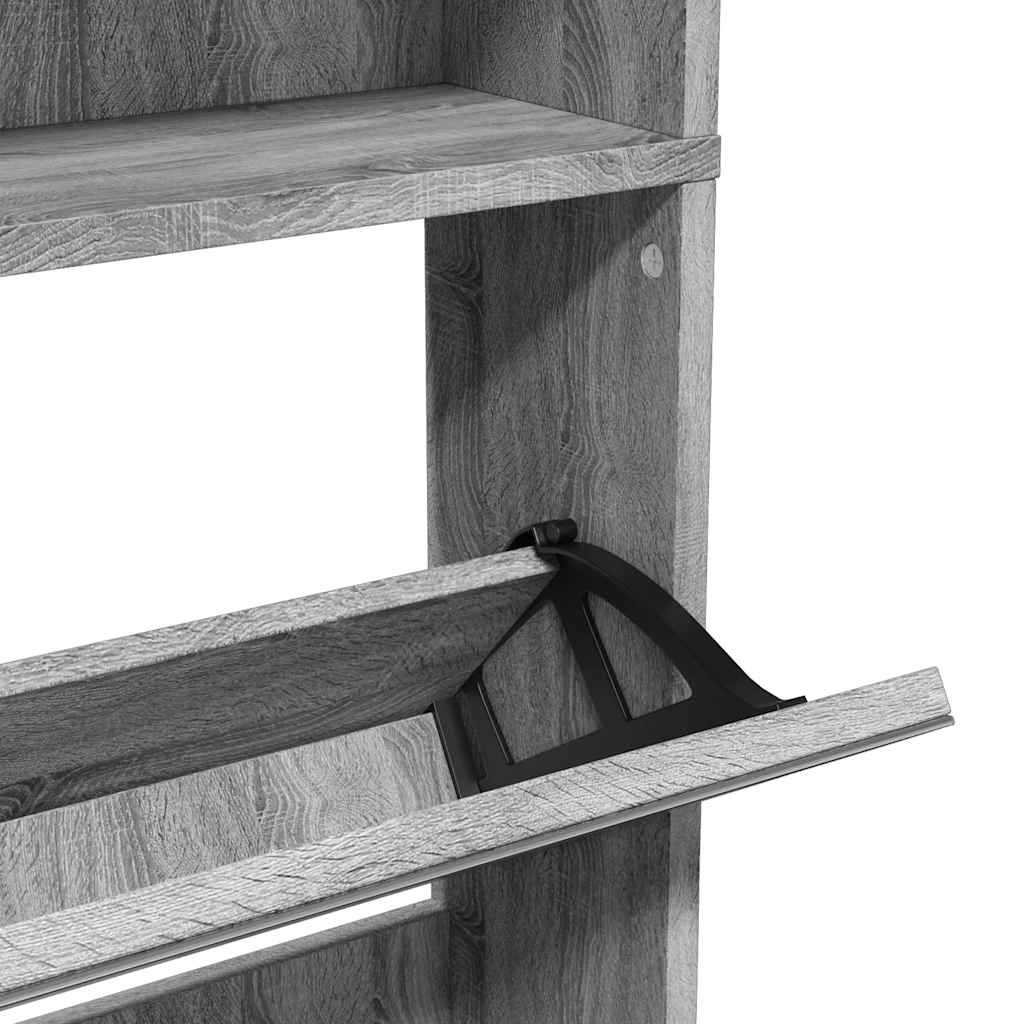 Schuhschrank mit Spiegel 4 Fächer Grau Sonoma 63x17x134 cm
