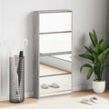 Schuhschrank mit Spiegel 4 Fächer Grau Sonoma 63x17x134 cm