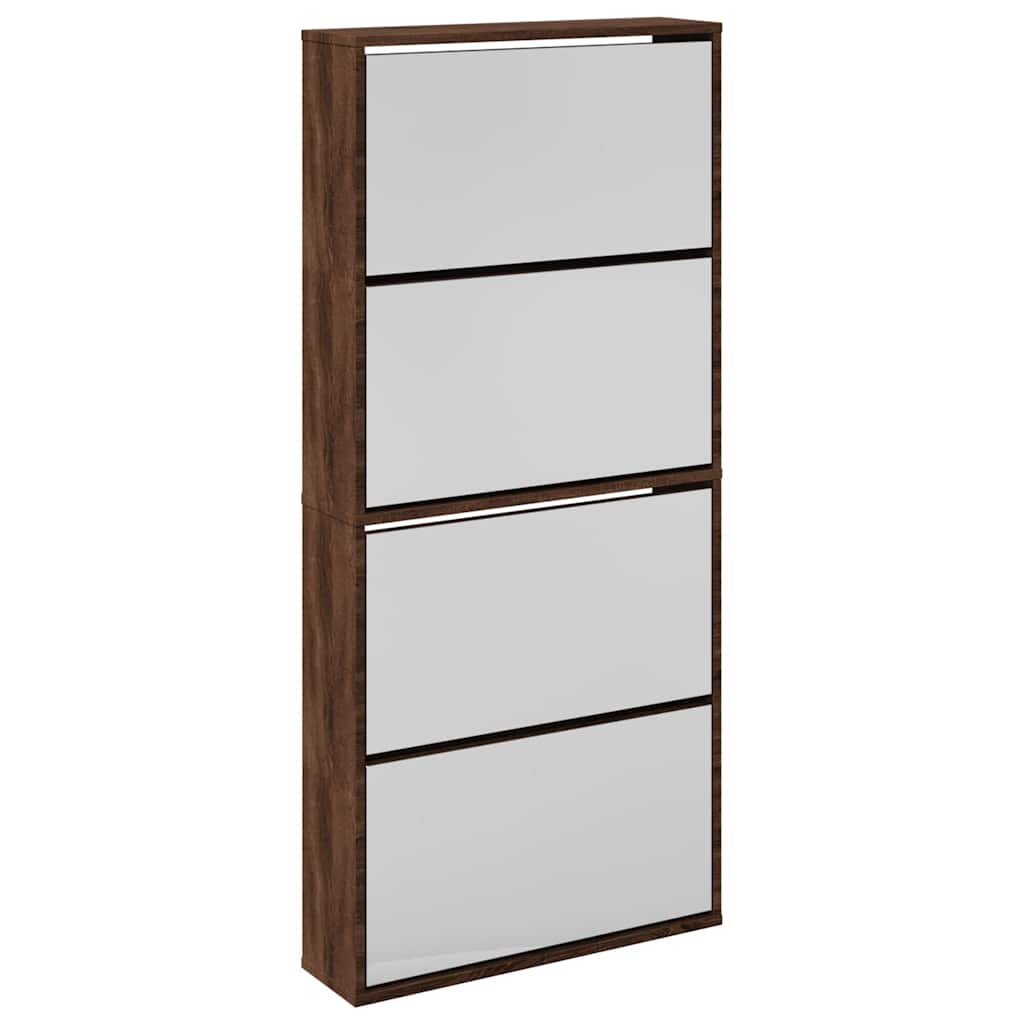 Schuhschrank mit Spiegel 4 Fächer Braun Eiche-Optik 63x17x134cm