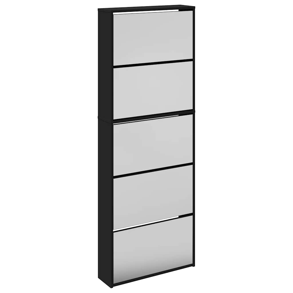 Schuhschrank mit Spiegel 5 Fächer Schwarz 63x17x169,5 cm