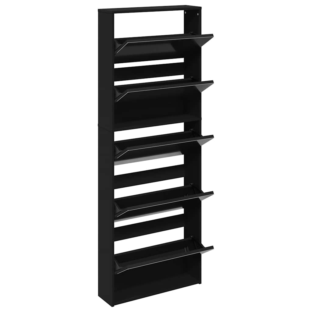 Schuhschrank mit Spiegel 5 Fächer Schwarz 63x17x169,5 cm