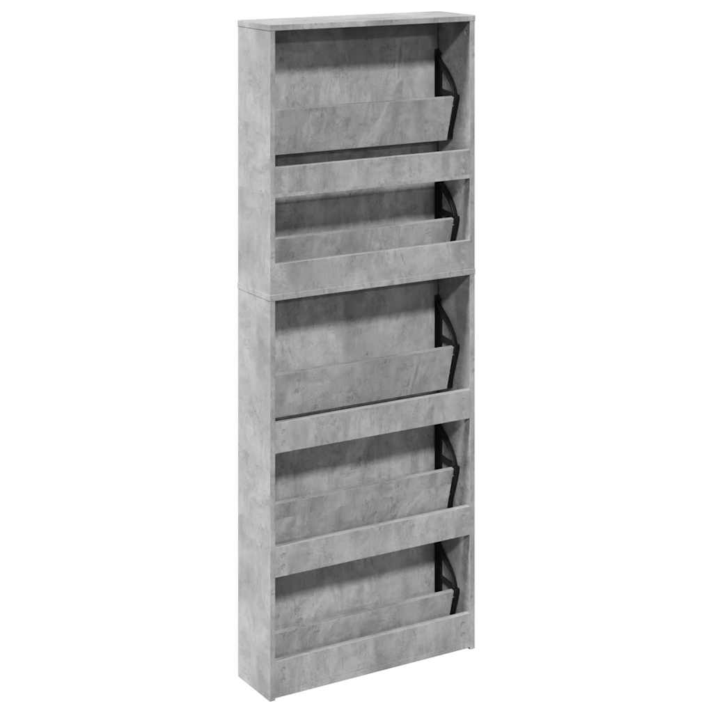 Schuhschrank mit Spiegel 5 Fächer Betongrau 63x17x169,5 cm