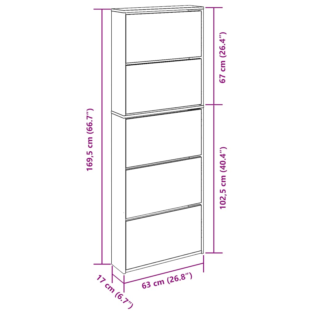 Schuhschrank mit Spiegel 5 Fächer Betongrau 63x17x169,5 cm