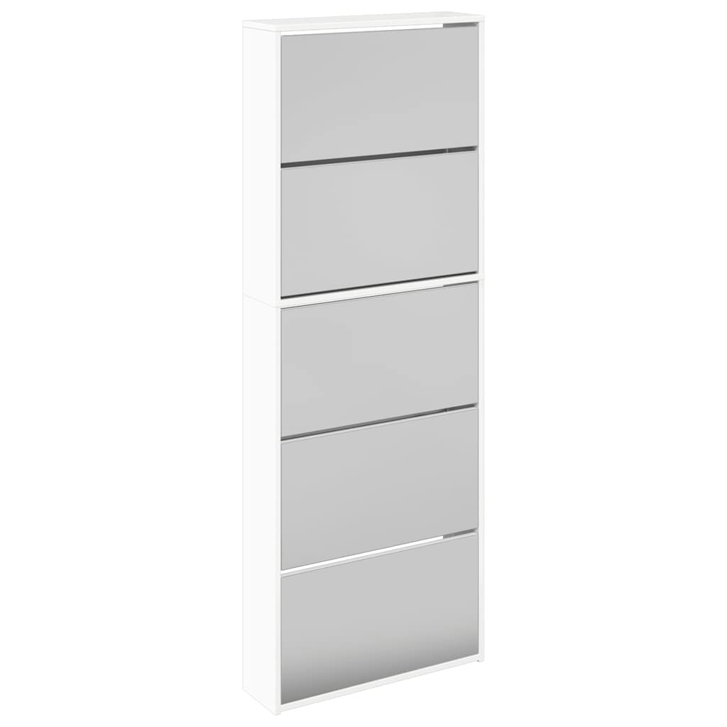 Schuhschrank mit Spiegel 5 Fächer Hochglanz-Weiß 63x17x169,5 cm