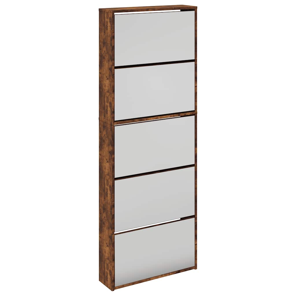 Schuhschrank mit Spiegel 5 Fächer Räuchereiche 63x17x169,5 cm