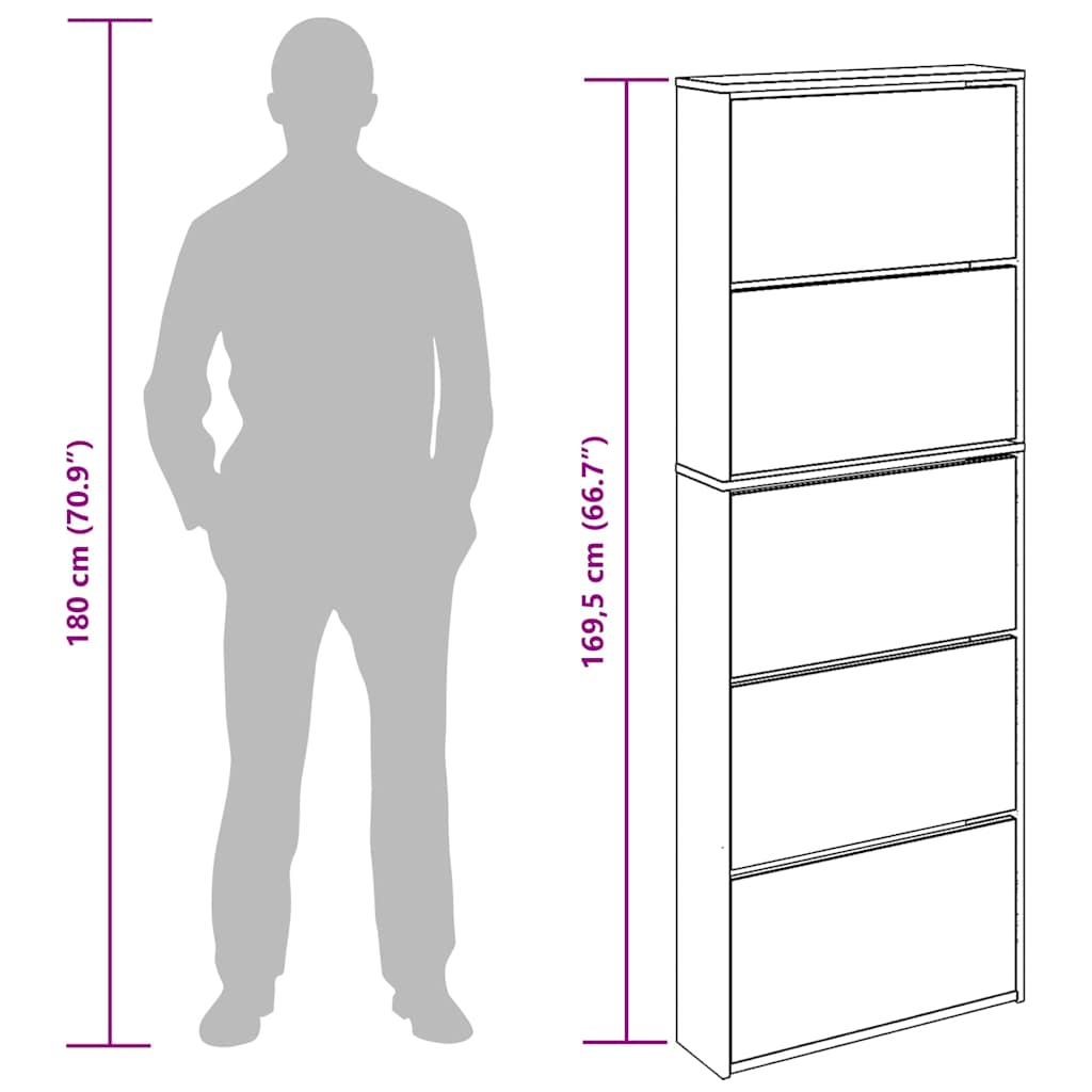 Schuhschrank mit Spiegel 5 Fächer Räuchereiche 63x17x169,5 cm