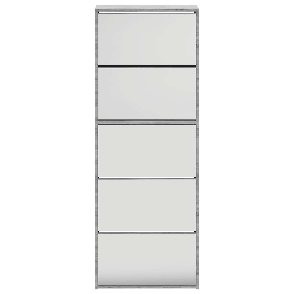 Schuhschrank mit Spiegel 5 Fächer Grau Sonoma 63x17x169,5 cm