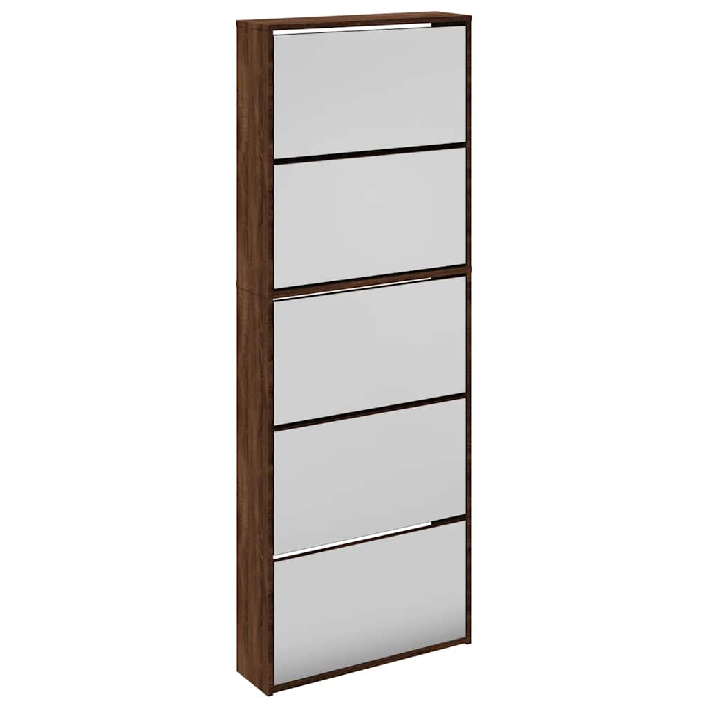 Schuhschrank mit Spiegel 5 Fächer Braun Eiche 63x17x169,5 cm