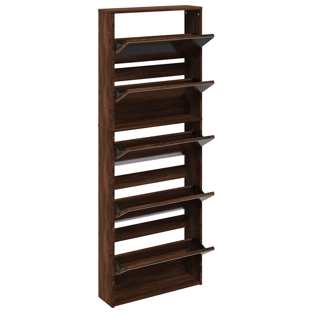 Schuhschrank mit Spiegel 5 Fächer Braun Eiche 63x17x169,5 cm