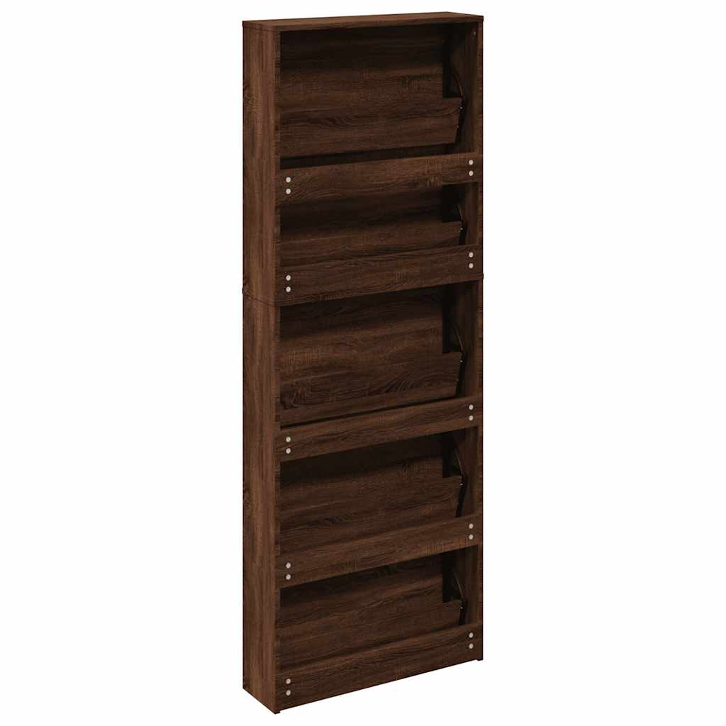Schuhschrank mit Spiegel 5 Fächer Braun Eiche 63x17x169,5 cm