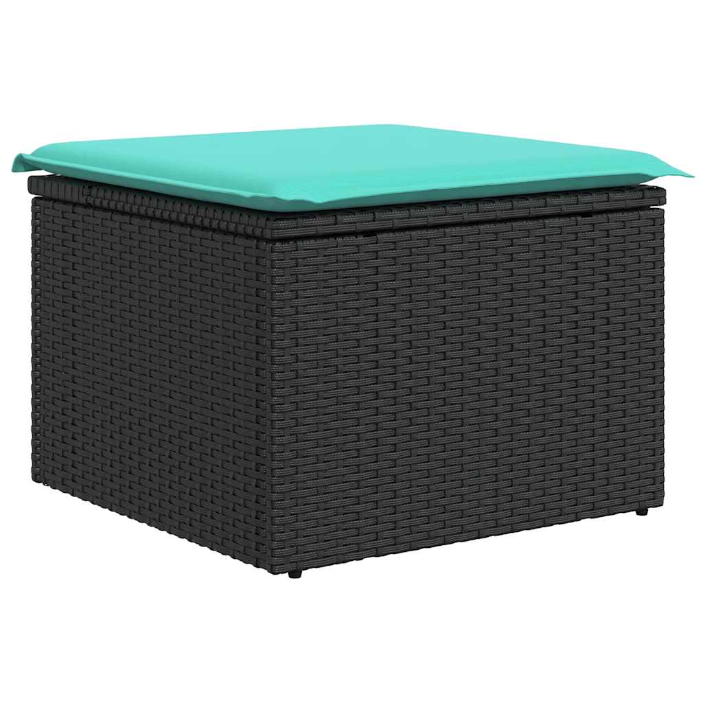 10-teiliges Gartensofa-Set mit Kissen, schwarzes Polyrattan