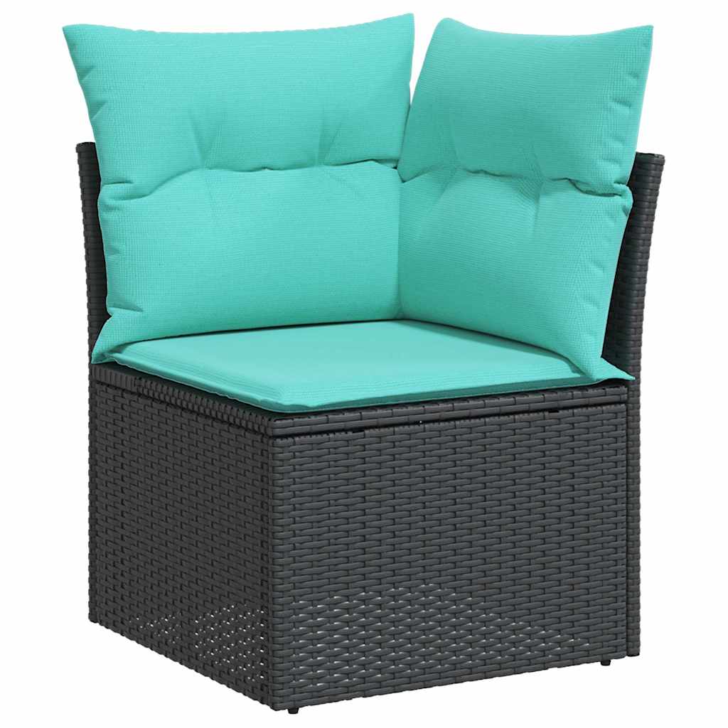 3-teiliges Gartensofa-Set mit Kissen, schwarzes Polyrattan