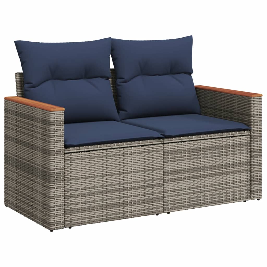5-teiliges Gartensofa-Set mit Kissen, grau, Polyrattan