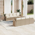 9-tlg. Garten-Sofagarnitur mit Kissen Beige Poly Rattan