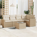 6-tlg. Garten-Sofagarnitur mit Kissen Beige Poly Rattan