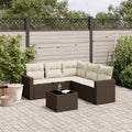 6-tlg. Garten-Sofagarnitur mit Kissen Braun Poly Rattan