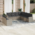 9-tlg. Garten-Sofagarnitur mit Kissen Hellgrau Poly Rattan