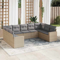 9-tlg. Garten-Sofagarnitur mit Kissen Beige Poly Rattan