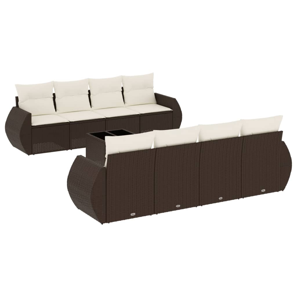 9-tlg. Garten-Sofagarnitur mit Kissen Braun Poly Rattan