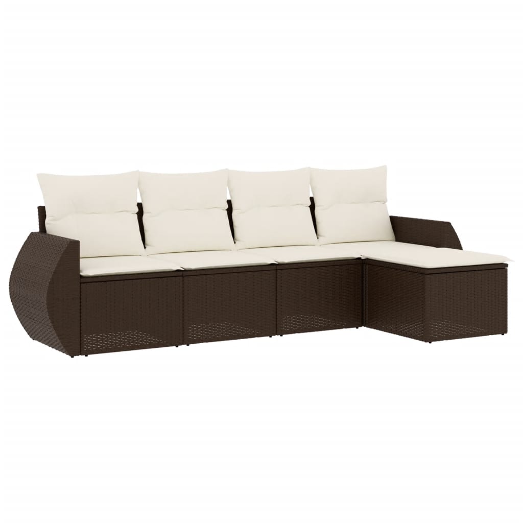5-tlg. Garten-Sofagarnitur mit Kissen Braun Poly Rattan