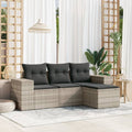4-tlg. Garten-Sofagarnitur mit Kissen Hellgrau Poly Rattan