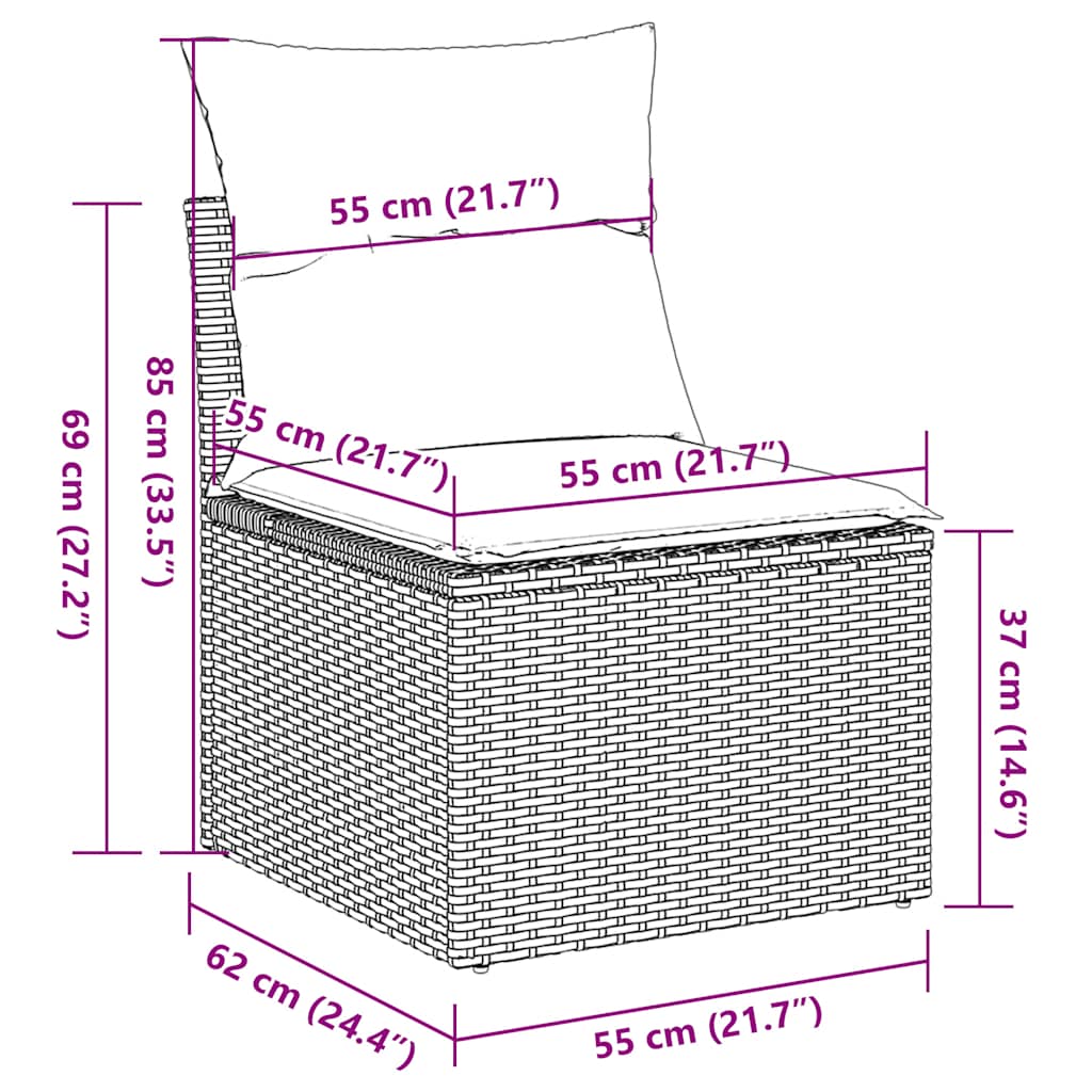 7-tlg. Garten-Sofagarnitur mit Kissen Schwarz Poly Rattan