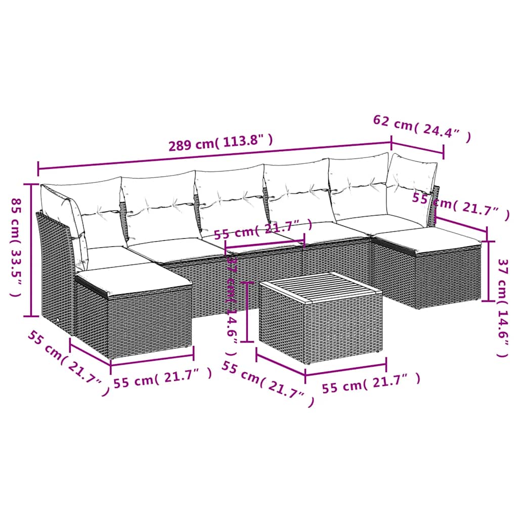 8-tlg. Garten-Sofagarnitur mit Kissen Schwarz Poly Rattan