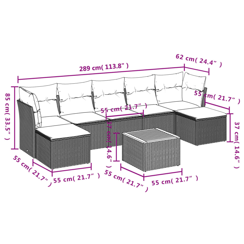 8-tlg. Garten-Sofagarnitur mit Kissen Schwarz Poly Rattan