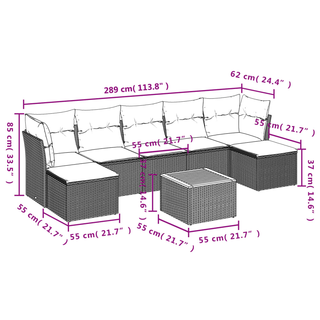 8-tlg. Garten-Sofagarnitur mit Kissen Beige Poly Rattan